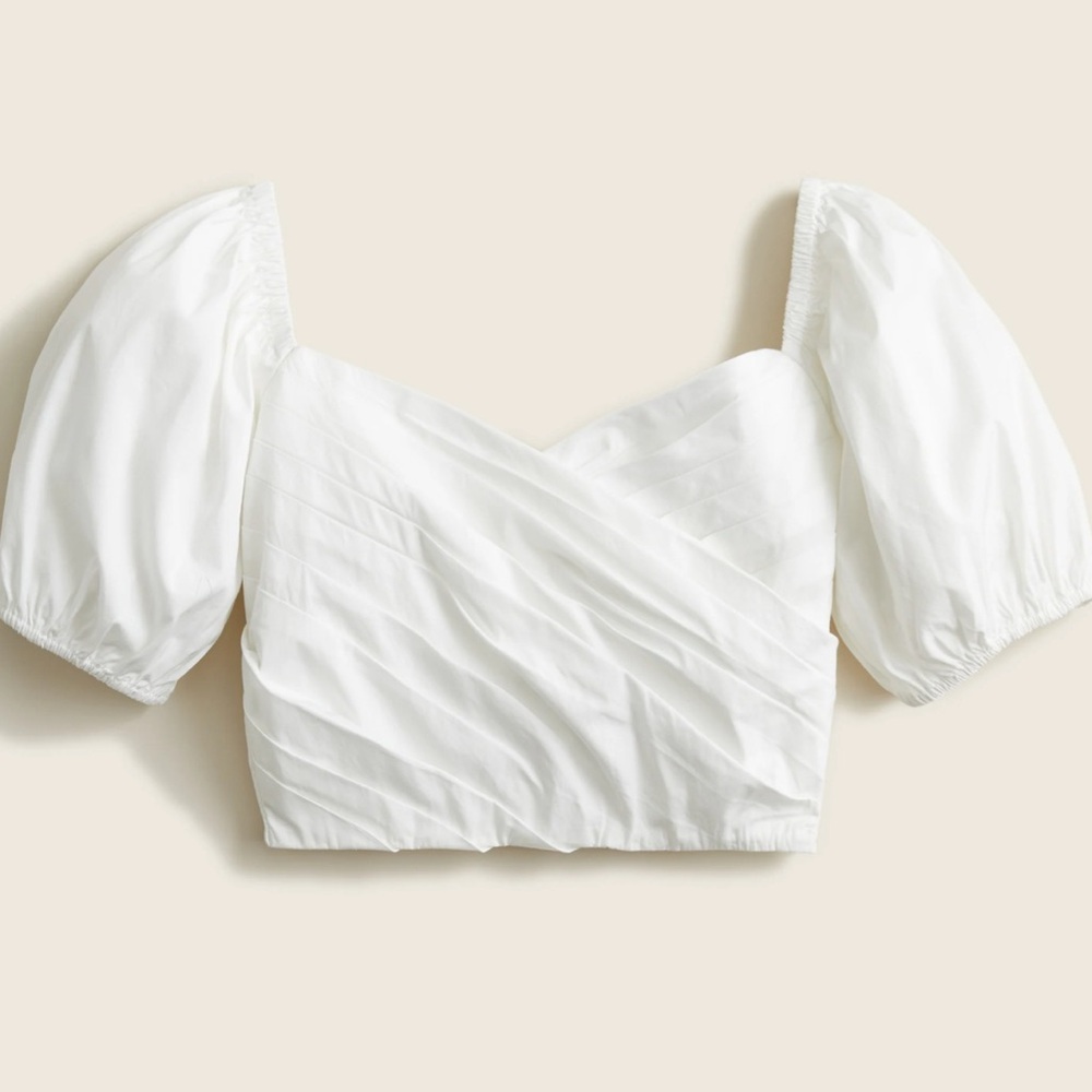 J. Crew White Puff Sleeve Crop Blouse